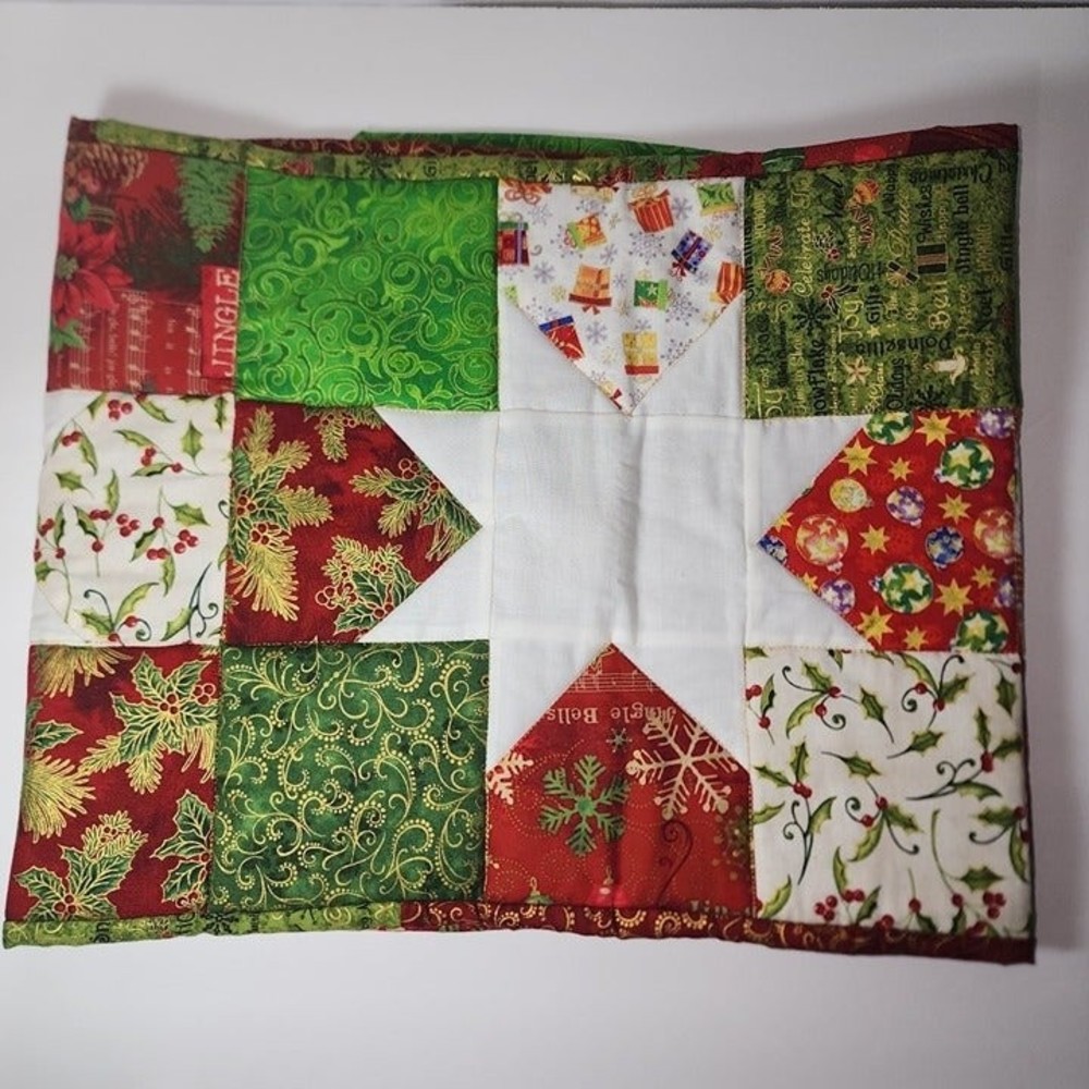 Handmade Christmas Table Runner Quilted Sawtooth Star Holiday 13 1/2 x 40"